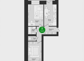 Продаю 2-комнатную квартиру, 74.9 м2, Йошкар-Ола, микрорайон Гомзово