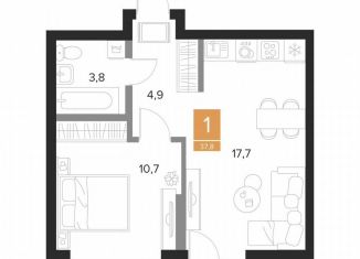 Продажа 1-комнатной квартиры, 37.8 м2, Курск