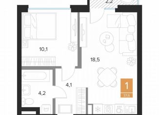 Однокомнатная квартира на продажу, 37.6 м2, Курск