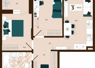 Продается трехкомнатная квартира, 49.3 м2, Тула