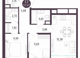 Продается двухкомнатная квартира, 57.1 м2, Тула, Пряничная улица, 9