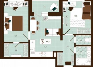 Продаю трехкомнатную квартиру, 55 м2, Тула