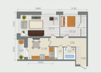 Продаю 2-ком. квартиру, 62.3 м2, деревня Разбегаево