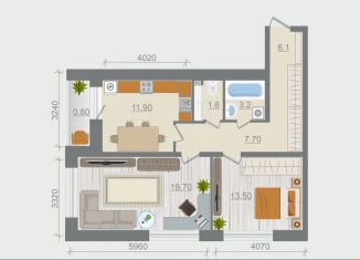 Продажа 2-ком. квартиры, 64.5 м2, деревня Разбегаево