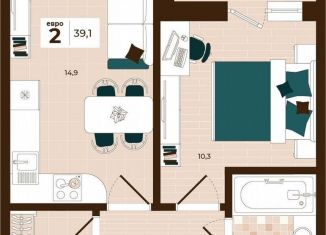 Продам 2-ком. квартиру, 39.1 м2, Тула