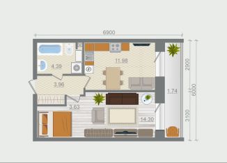 1-комнатная квартира на продажу, 40 м2, деревня Разбегаево