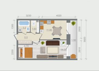 Продажа однокомнатной квартиры, 41.8 м2, деревня Разбегаево