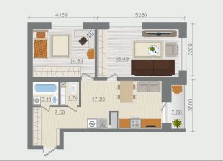 Двухкомнатная квартира на продажу, 64.1 м2, деревня Разбегаево, квартал Эко Гармония, 5