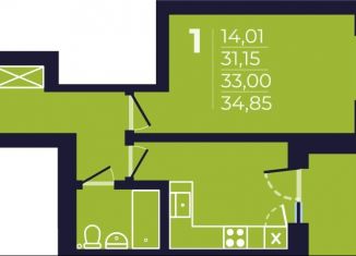 1-комнатная квартира на продажу, 33.3 м2, Республика Башкортостан, улица Майора Доставалова, 11