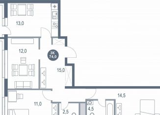Продается 3-комнатная квартира, 74 м2, Котельники, микрорайон Новые Котельники, 11