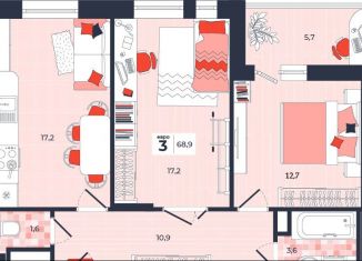Продаю 3-комнатную квартиру, 68.9 м2, Тула