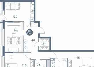 Продам 3-ком. квартиру, 76 м2, Котельники, микрорайон Новые Котельники, 11