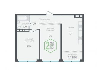 Продам 2-комнатную квартиру, 64.6 м2, Краснодар, микрорайон Черемушки, Обрывная улица, 132/1