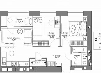 Продажа 2-ком. квартиры, 53.8 м2, Калуга