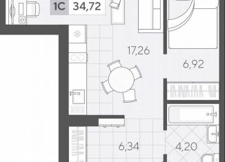 Однокомнатная квартира на продажу, 34.7 м2, Тюмень, Ленинский округ