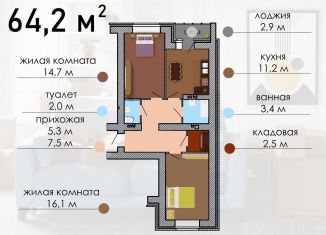 Продажа двухкомнатной квартиры, 64.2 м2, Воронеж, улица Независимости, 55/10