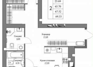 Продажа 2-комнатной квартиры, 69.3 м2, Калуга