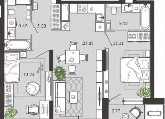 Продажа 2-ком. квартиры, 67.9 м2, Тула