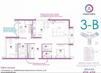 Продаю трехкомнатную квартиру, 105 м2, Астрахань, улица Бехтерева, 12/4, ЖК Атмосфера