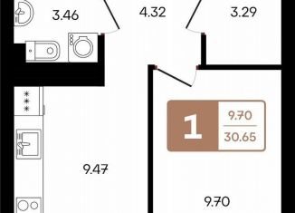 Продажа однокомнатной квартиры, 30.7 м2, село Акбердино