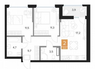 Продаю 2-ком. квартиру, 59.9 м2, Курск