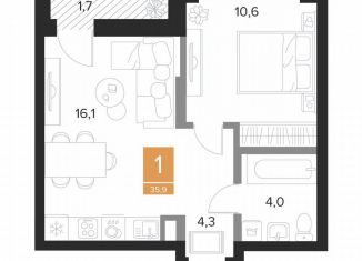 Продается 1-комнатная квартира, 35.9 м2, Курск