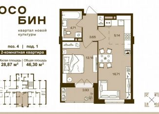 Продается двухкомнатная квартира, 46.3 м2, Брянск, Советский район