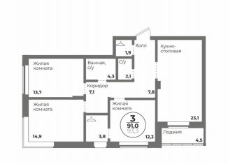 Продаю 3-комнатную квартиру, 91 м2, Челябинск, проспект Героя России Е.Н. Родионова, 20/20