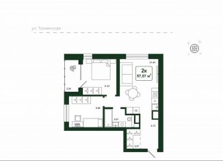 Продам 2-комнатную квартиру, 57.6 м2, деревня Дударева, улица Сергея Джанбровского, 25