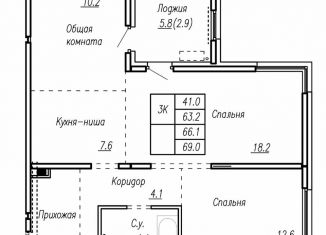 Продажа квартиры со свободной планировкой, 66.1 м2, Барнаул, улица Антона Петрова, 210Б