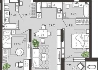 Продаю 2-ком. квартиру, 67.9 м2, Тула, Советский территориальный округ