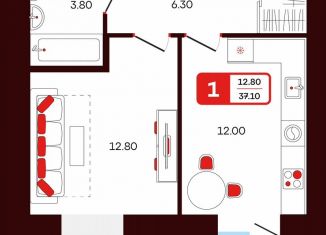 Продаю 1-комнатную квартиру, 37.1 м2, Туймазы, переулок Луначарского, 5