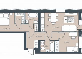 Продается 3-комнатная квартира, 68.7 м2, Выкса