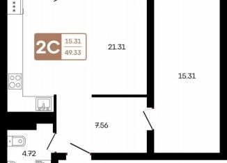 Продается двухкомнатная квартира, 49.3 м2, село Акбердино