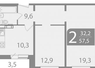 Продажа двухкомнатной квартиры, 57.6 м2, Томск, улица Пришвина, 46