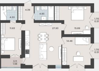 Продам двухкомнатную квартиру, 65.4 м2, Калининград