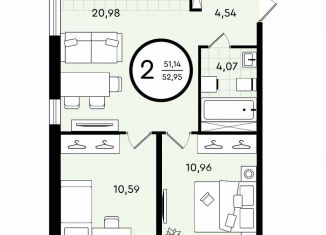 Продам 2-ком. квартиру, 53 м2, Тюмень, ​улица Александра Звягина, 3