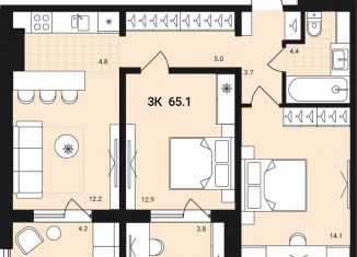 Продается 3-комнатная квартира, 65.1 м2, Обь, Геодезическая улица, 29