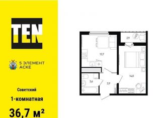 Продам однокомнатную квартиру, 36.7 м2, Ростов-на-Дону, ЖК Пятый Элемент