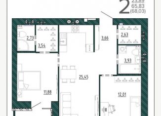 2-ком. квартира на продажу, 68 м2, Брянск, улица Ульянова, 24