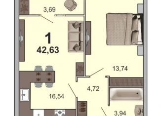 Продам 1-комнатную квартиру, 42.6 м2, Рязань, микрорайон Олимпийский городок, 7, ЖК Северный