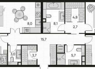 4-комнатная квартира на продажу, 117.9 м2, Москва, Полковая улица, 1с7, станция Савёловская