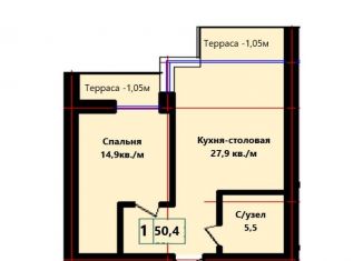 1-комнатная квартира на продажу, 51 м2, Владикавказ, улица Гастелло, 71Ак1