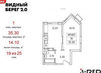 Продаю 1-комнатную квартиру, 35.3 м2, деревня Сапроново, ЖК Видный Берег 2