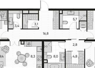 Продается четырехкомнатная квартира, 116.1 м2, Москва, Полковая улица, 1с7, станция Савёловская