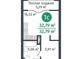 Однокомнатная квартира на продажу, 32.8 м2, Тюмень, ЖК ДОК, Краснооктябрьская улица, 8