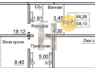 Двухкомнатная квартира на продажу, 68.1 м2, рабочий посёлок Краснообск, 3-й микрорайон, 12А, ЖК Кольца