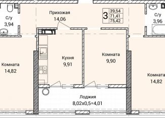 3-ком. квартира на продажу, 75.4 м2, Севастополь, улица Братьев Манганари, 30к2, ЖК Порто Франко