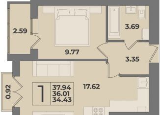 Продается 1-комнатная квартира, 37.9 м2, Калининград, Ленинградский район, Суздальская улица, 15