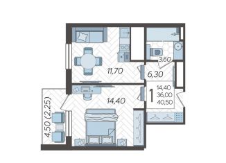 Продам 1-комнатную квартиру, 40.5 м2, село Эстосадок, набережная Полянка, 1